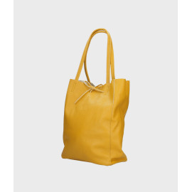 Velká designová hořčicově žlutá kožená shopper kabelka přes rameno Melani Two Summer