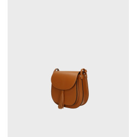 Větší luxusní hnědá camel kožená crossbody kabelka Bella