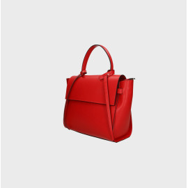 Menší designová sytě červená kožená kabelka do ruky Chantal