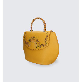 Větší designová hořčicově žlutá kožená kabelka do ruky Giorgia