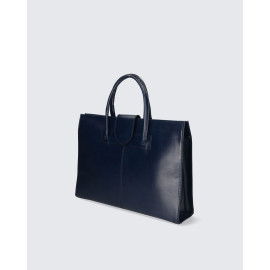 Prostorná jedinečná tmavě modrá kožená kabelka do ruky Business Two