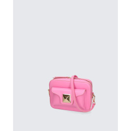 Menší stylová růžová kožená crossbody kabelka Rita