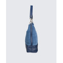 Větší praktická jeansově modrá kožená kabelka přes rameno Devona