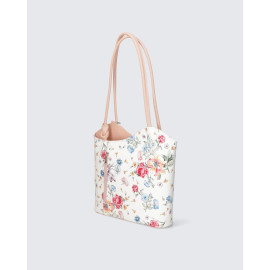 Stylová designová bílá s růžovou kožená kabelka přes rameno Royal Flower