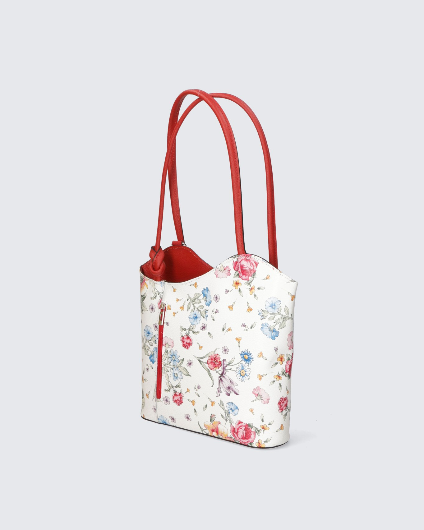 Stylová designová bílá s červenou kožená kabelka přes rameno Royal Flower