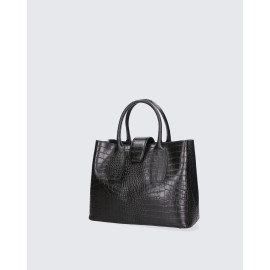 Větší luxusní černá kožená kabelka do ruky Nathalie Two