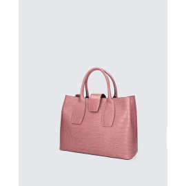 Větší luxusní růžová kožená kabelka do ruky Nathalie Two