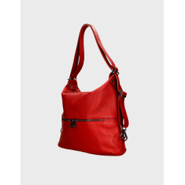 Praktická moderní sytě červená kožená kabelka a batoh 2v1 Karin Three