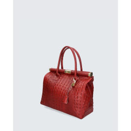 Větší luxusní sytě červená kožená kabelka do ruky Aliste Croco
