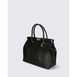 Větší luxusní černá kožená kabelka do ruky Aliste Croco