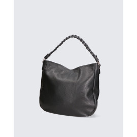 Větší módní černá kožená kabelka přes rameno Mona