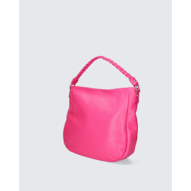Větší módní růžová kožená kabelka přes rameno Mona